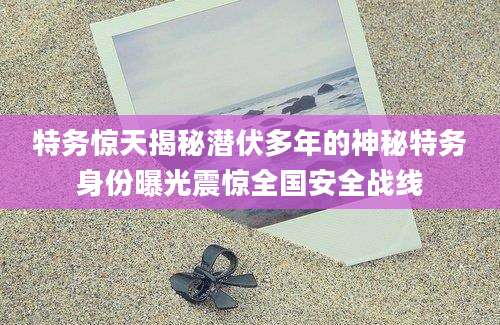 特务惊天揭秘潜伏多年的神秘特务身份曝光震惊全国安全战线