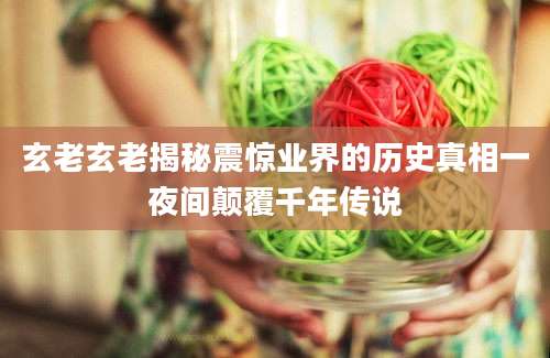 玄老玄老揭秘震惊业界的历史真相一夜间颠覆千年传说