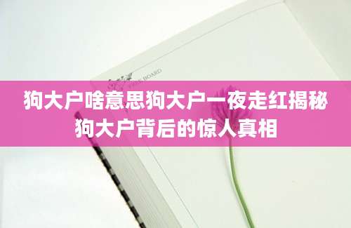 狗大户啥意思狗大户一夜走红揭秘狗大户背后的惊人真相