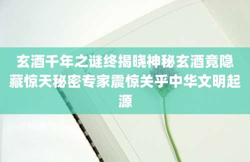玄酒千年之谜终揭晓神秘玄酒竟隐藏惊天秘密专家震惊关乎中华文明起源