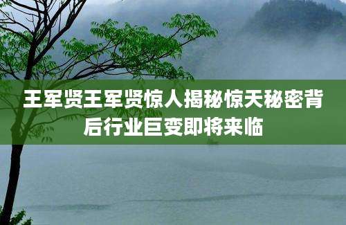 王军贤王军贤惊人揭秘惊天秘密背后行业巨变即将来临