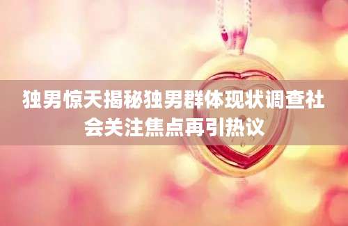 独男惊天揭秘独男群体现状调查社会关注焦点再引热议