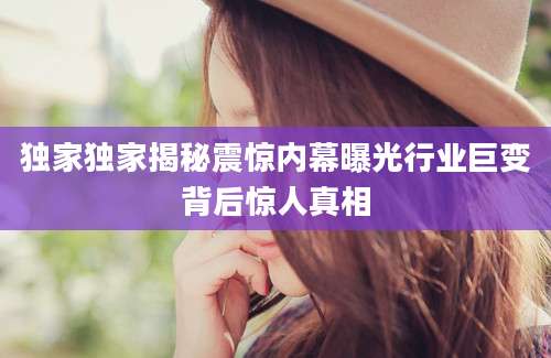 独家独家揭秘震惊内幕曝光行业巨变背后惊人真相