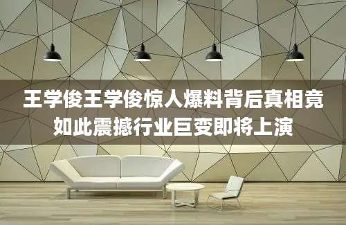 王学俊王学俊惊人爆料背后真相竟如此震撼行业巨变即将上演