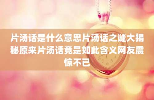 片汤话是什么意思片汤话之谜大揭秘原来片汤话竟是如此含义网友震惊不已
