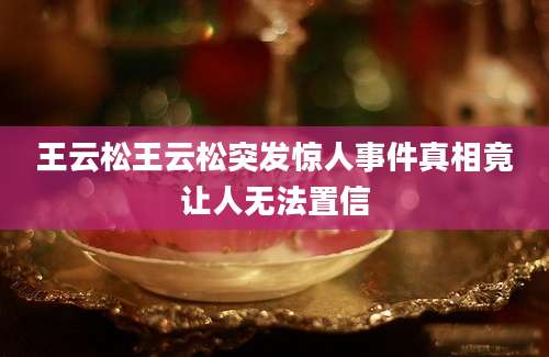 王云松王云松突发惊人事件真相竟让人无法置信