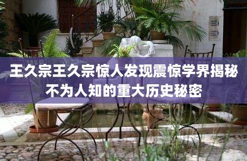 王久宗王久宗惊人发现震惊学界揭秘不为人知的重大历史秘密