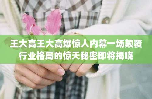 王大高王大高爆惊人内幕一场颠覆行业格局的惊天秘密即将揭晓