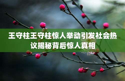 王守柱王守柱惊人举动引发社会热议揭秘背后惊人真相