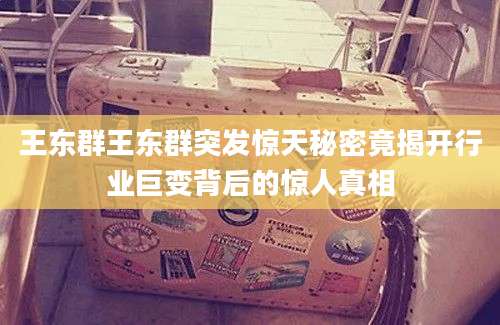 王东群王东群突发惊天秘密竟揭开行业巨变背后的惊人真相