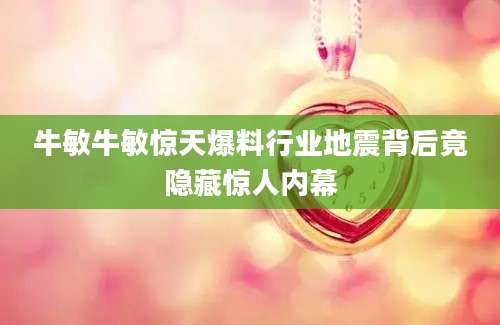 牛敏牛敏惊天爆料行业地震背后竟隐藏惊人内幕