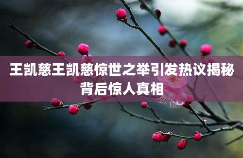 王凯慈王凯慈惊世之举引发热议揭秘背后惊人真相