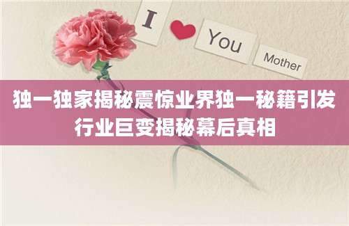 独一独家揭秘震惊业界独一秘籍引发行业巨变揭秘幕后真相