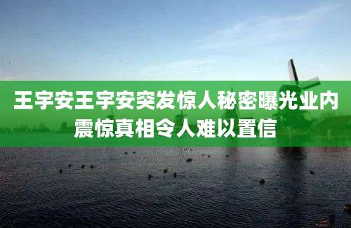 王宇安王宇安突发惊人秘密曝光业内震惊真相令人难以置信