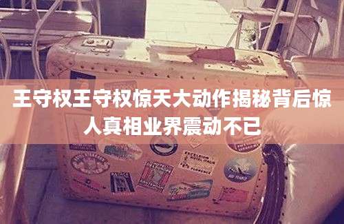 王守权王守权惊天大动作揭秘背后惊人真相业界震动不已