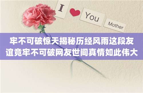 牢不可破惊天揭秘历经风雨这段友谊竟牢不可破网友世间真情如此伟大