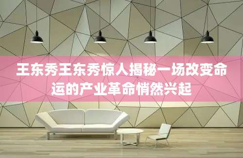 王东秀王东秀惊人揭秘一场改变命运的产业革命悄然兴起
