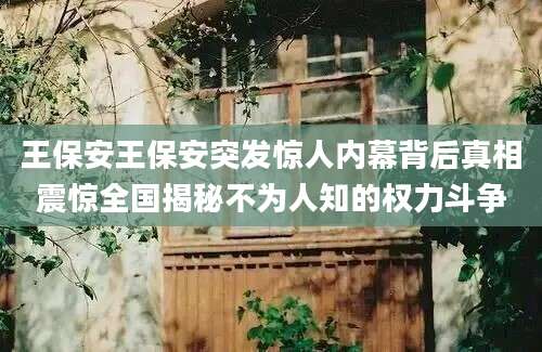 王保安王保安突发惊人内幕背后真相震惊全国揭秘不为人知的权力斗争