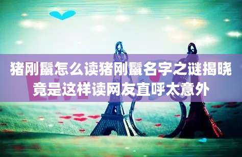 猪刚鬣怎么读猪刚鬣名字之谜揭晓竟是这样读网友直呼太意外