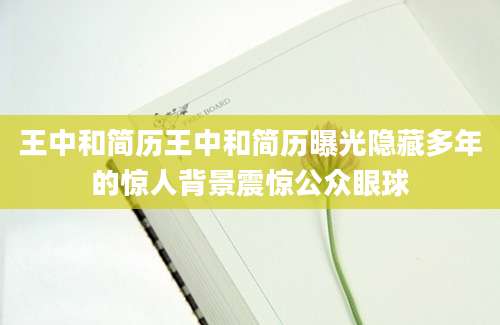 王中和简历王中和简历曝光隐藏多年的惊人背景震惊公众眼球