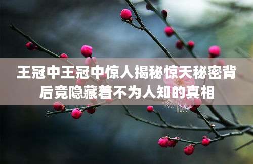 王冠中王冠中惊人揭秘惊天秘密背后竟隐藏着不为人知的真相