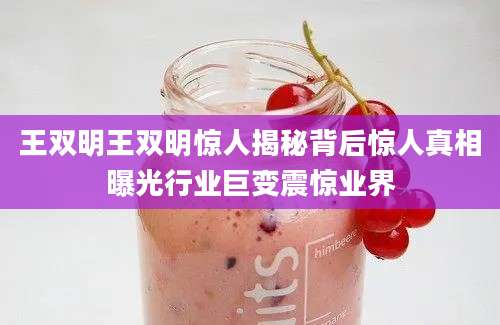 王双明王双明惊人揭秘背后惊人真相曝光行业巨变震惊业界