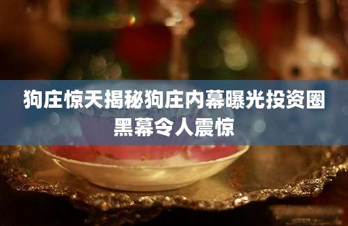狗庄惊天揭秘狗庄内幕曝光投资圈黑幕令人震惊