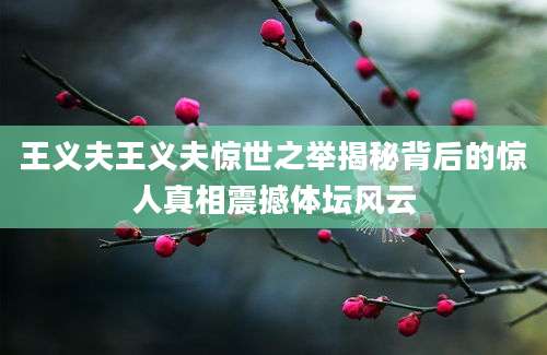 王义夫王义夫惊世之举揭秘背后的惊人真相震撼体坛风云