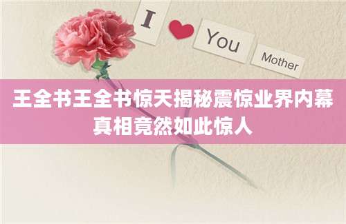 王全书王全书惊天揭秘震惊业界内幕真相竟然如此惊人